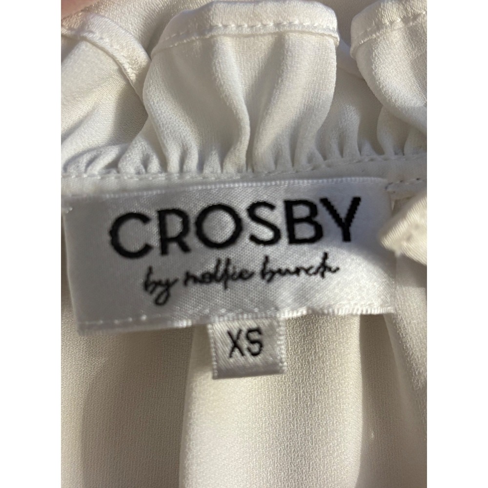 Crosby by Mollie Burch Cream & Black Ruffle Sleeve Top Size XS (Oversized Fit) - Picture 2 of 8